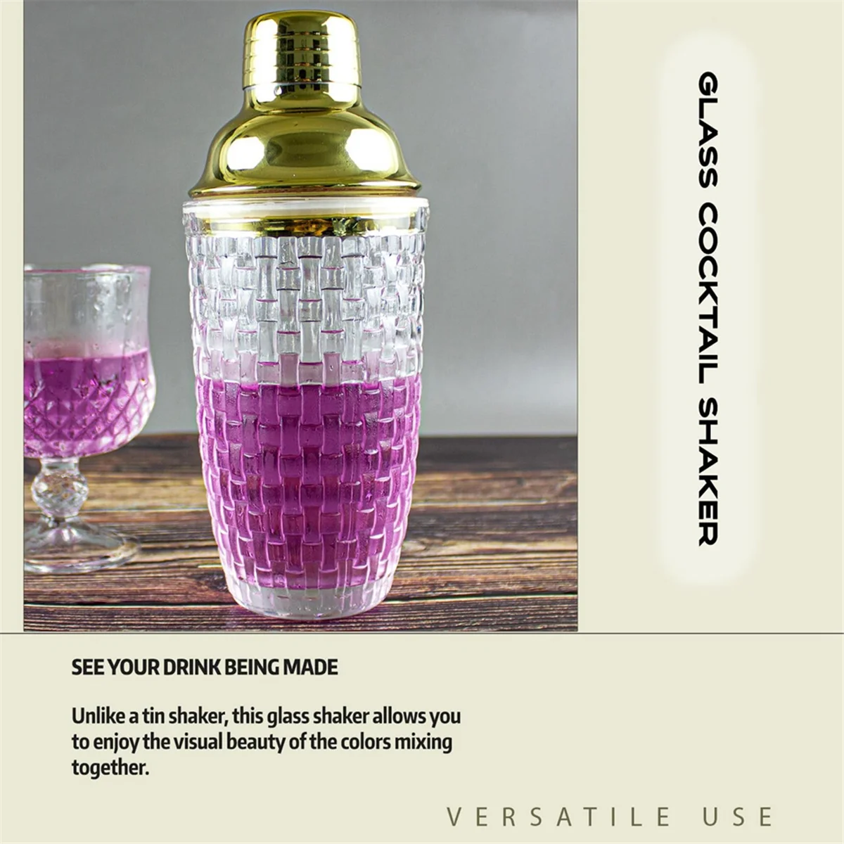 13Oz Glass Cocktail Shaker Set - Glass Shaker for Cocktails, Drink Shakers Cocktail and Cocktail Shakers Gold
