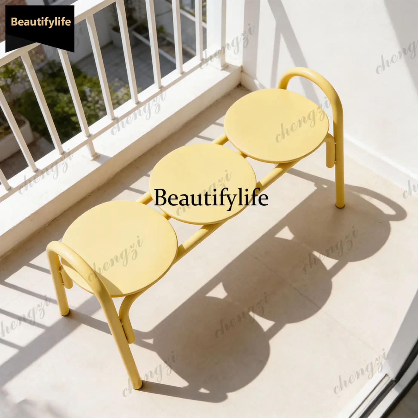 

Q181 Outdoor Bench Seat Modern Simple Wind Three Seats Metal Material Leisure Area Bench Courtyard Rest Chair