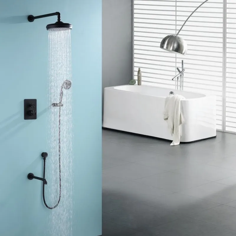 Antique Shower Mixer Set Bathroom Rainfall Shower System Matte Black Brass Concealed Shower Faucet Set