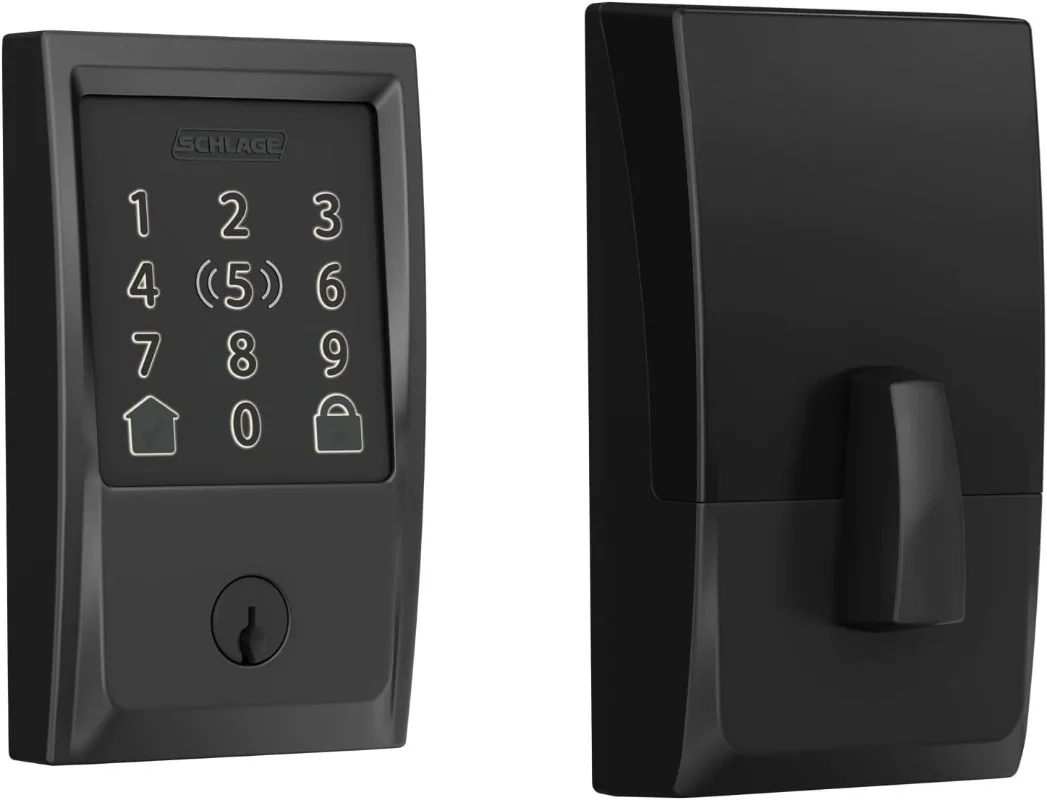 Imagem -01 - Schlage-wi-fi Deadbolt Smart Lock Cen 622 Codificar Plus Chave de Casa Apple Entrada sem Chave Fechadura com Guarnição Century Preto Fosco schlage wi fi deadbolt smart lock cen 622 codificar plus chave de casa apple entrada sem chave fechadura com guarnicao century preto fosco 01