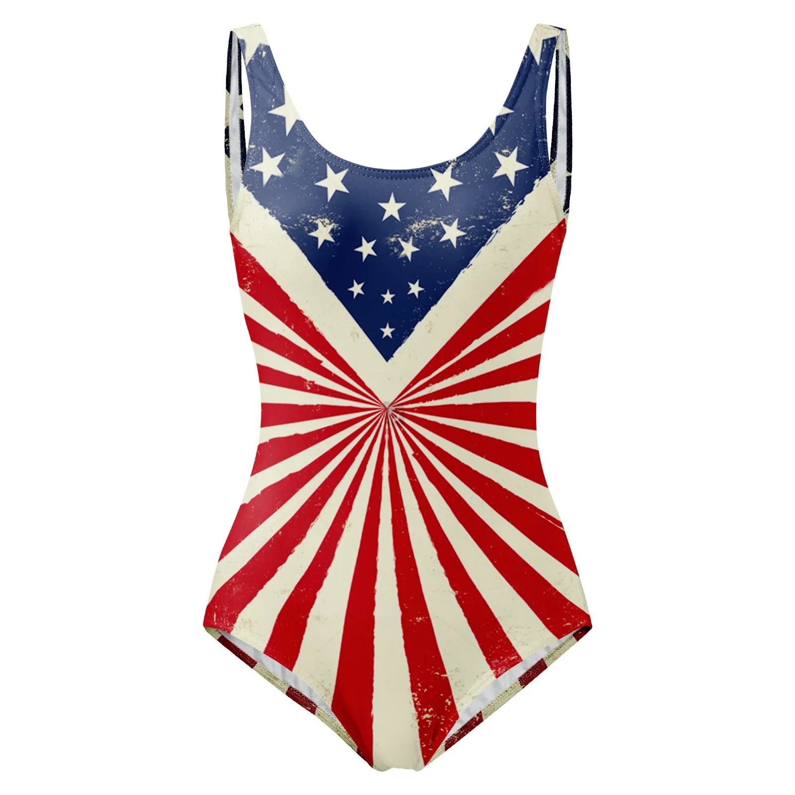 Independence Day Flag Print Women Sexy One Pieces Off Shoulder High Cut Stripe Swimwear  Bodysuit Beach Swim Wear Bikinis Sets