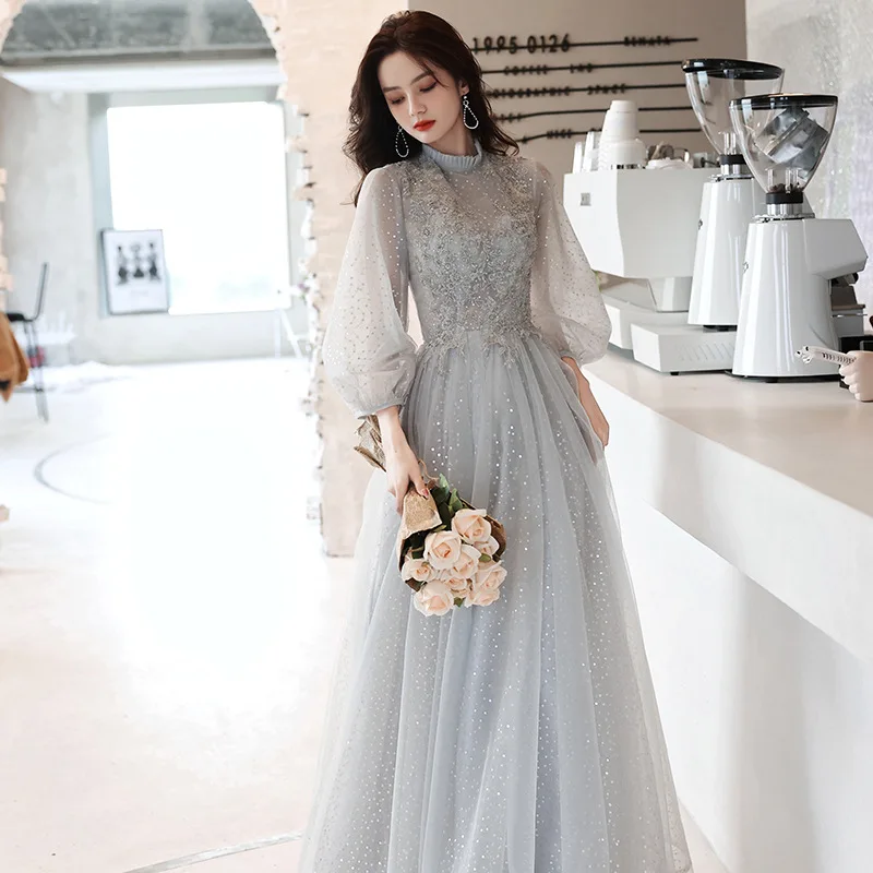 

Ele Long Sve Host Dr Evening Gown Women's Faionable Mid-Waist Ball Dr Piano Performance Ceremony Dr