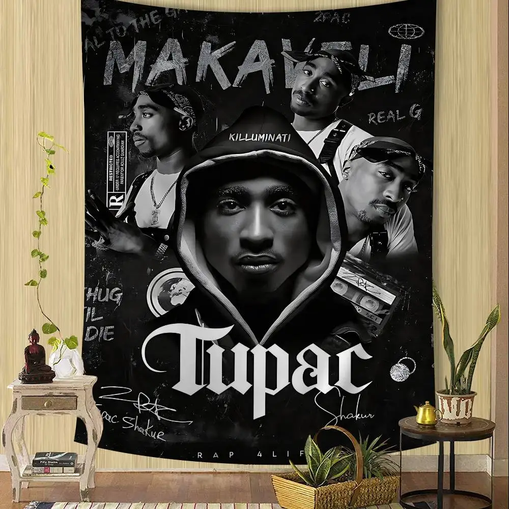 

Rapper 2Pac T-Tupac S-Shakur Singer Cartoon Tapestry Art Science Fiction Room Home Decor Art Home Decor
