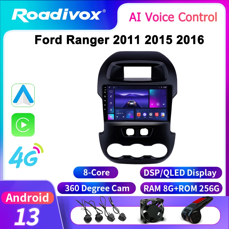 roadivox Android Car Radio for Ford Ranger 2011 2015 2016 GPS Navigation Video Stereo Screen Multimedia Player Recorder Carplay