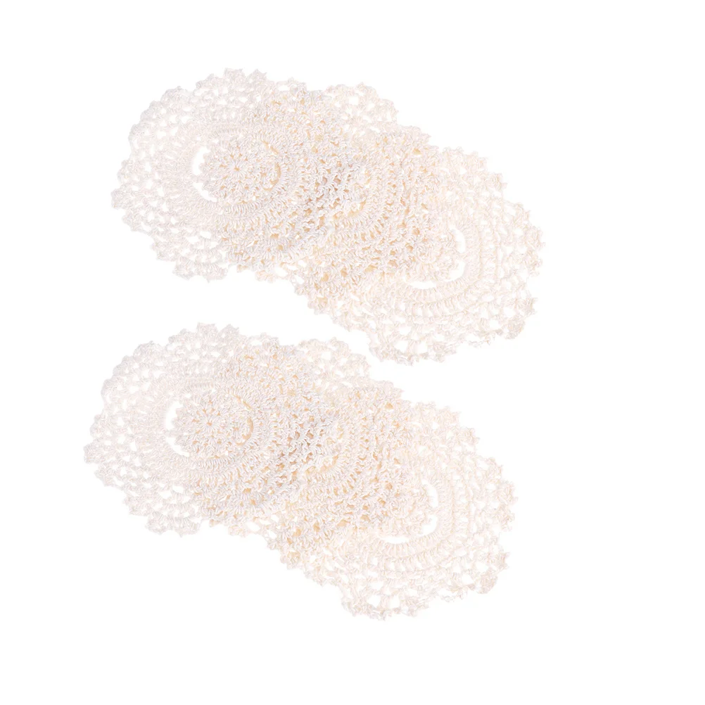 

6 Pcs 14cm Handmade Round Lace Crochet Coasters Absorbent Hollow Cup Mats Vintage Drink Pads Fashion Home Decor