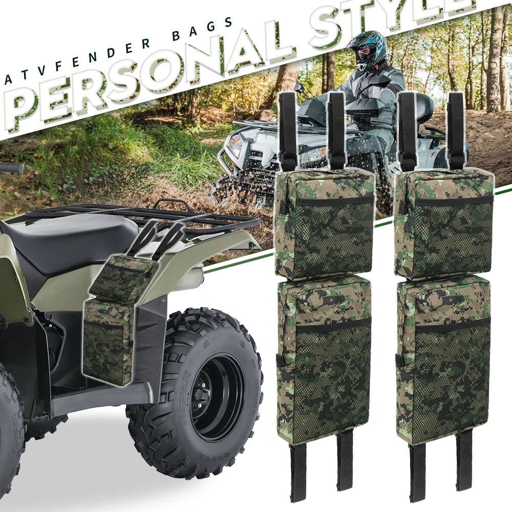 2 Pack Camo Waterproof ATV Fender Bags Detachable UTV Quad Gear Storage Saddle Pouches for Polaris Honda Can-Am Yamaha ATV