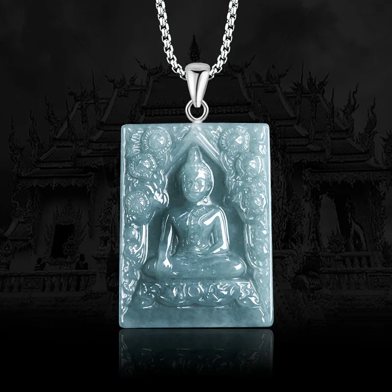 Genuine A-goods Jadeite Fu Wang Chong Di Buddha Southeast Asia Thailand Buddha Jade Pendant Men and Women Jewelry Pendant