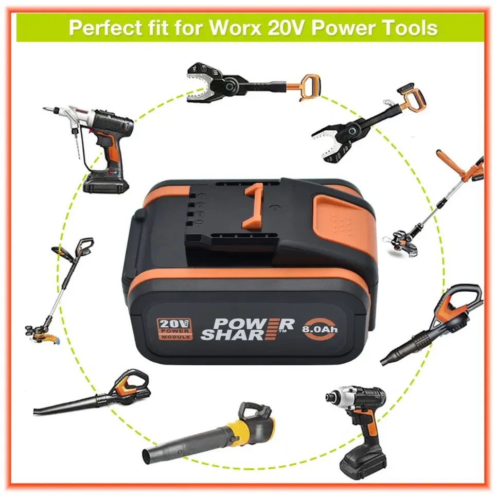 100% Original Worx WA3553 20V 8.0Ah Battery Cordless Power Tool Spare Batteriies WA3572 WA3553 WX390 WA3551 WX176 WX178 Battery