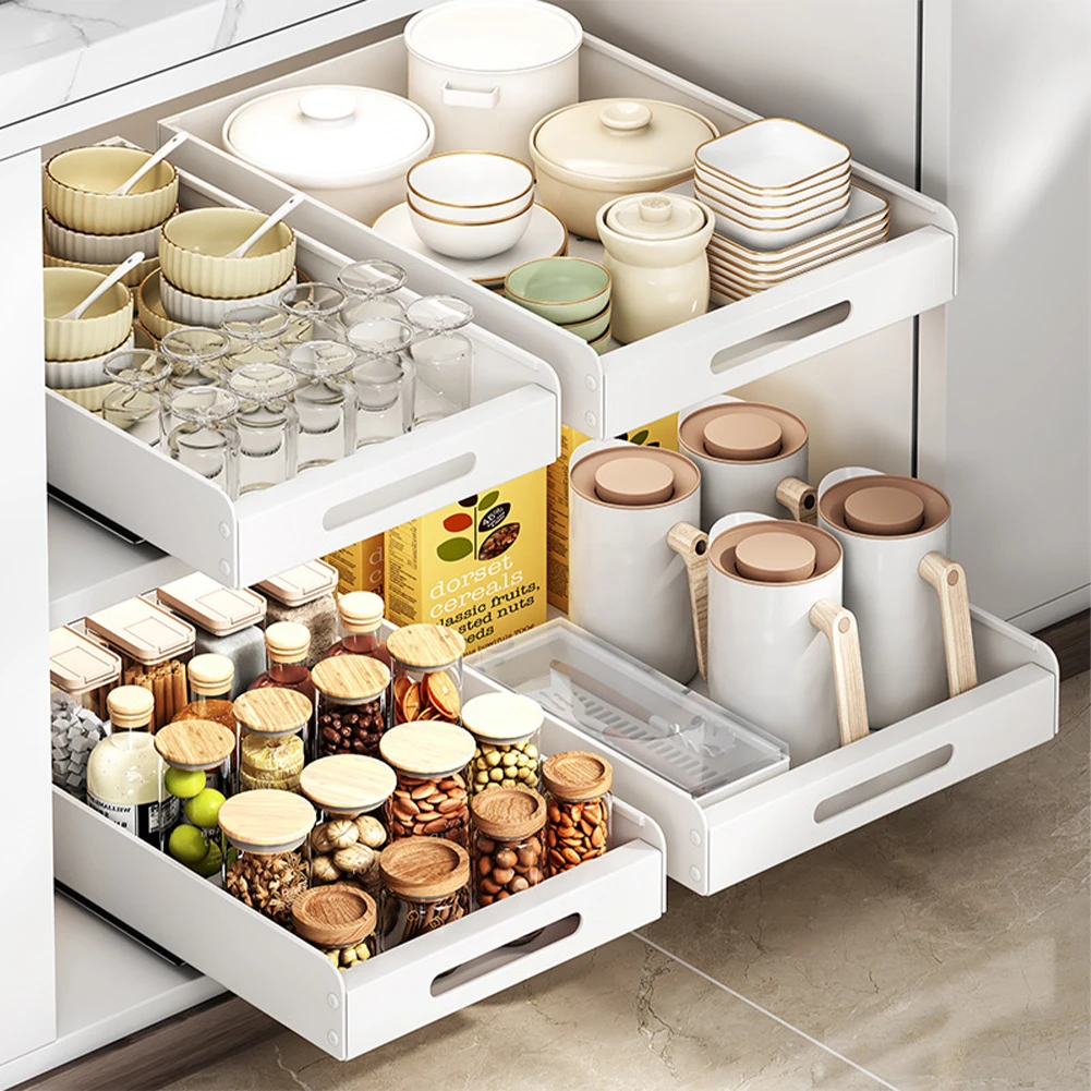 

Pull Out Drawer Cabinet Organizer Slide Out Storage Shelves Carbon Steel Roll Out Shelf Storage Adhesive For Kitchen Pantry