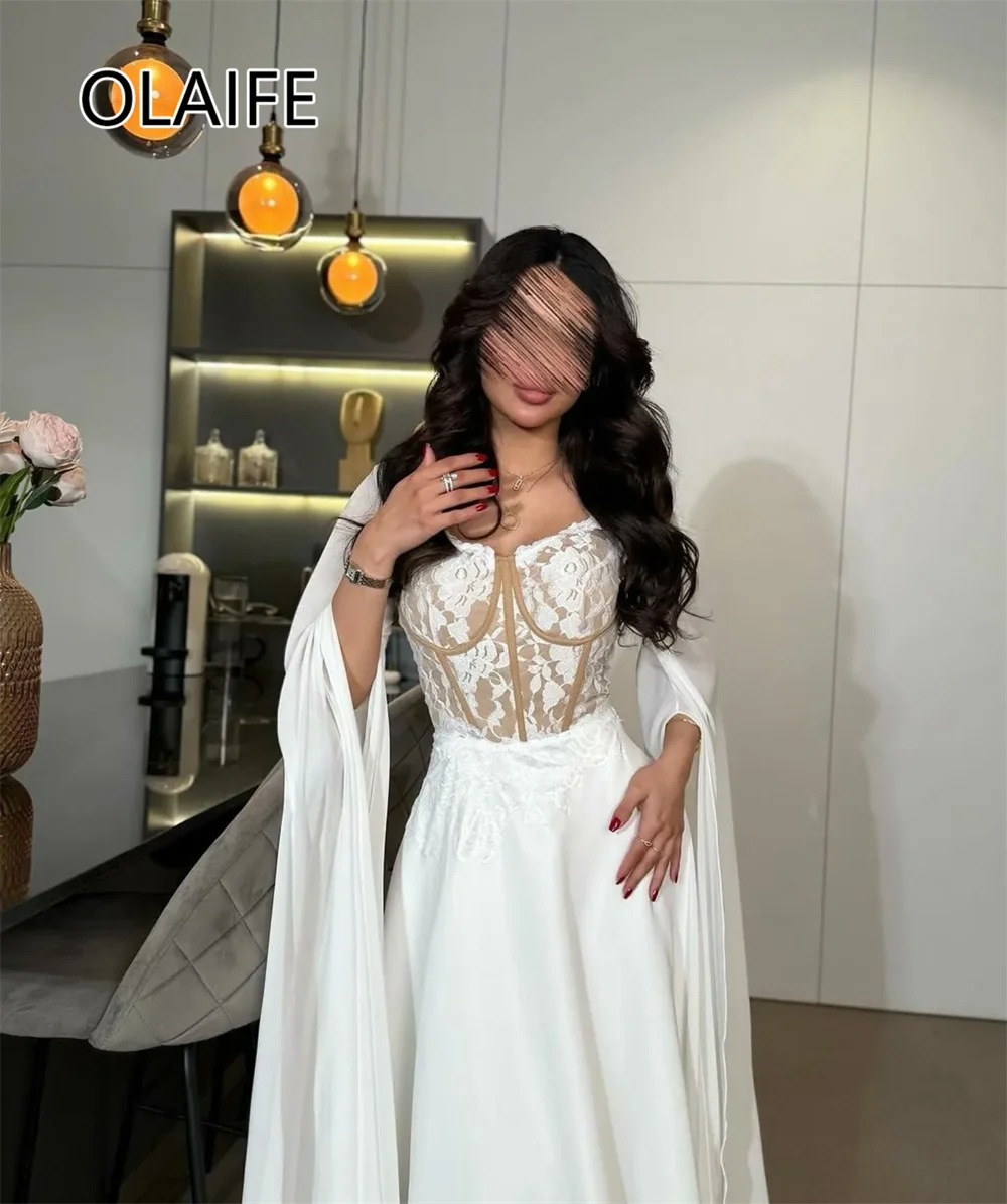 فستان شيفون رسمي أنيق بياقة على شكل قلب فستان عربي سعودي مشد دانتيل على شكل حرف a بطول الأرض فساتين سيهر مخصصة مع كيب