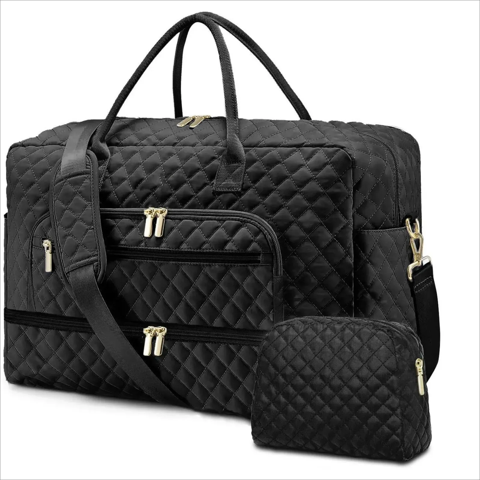 حقيبة حمل LBS مع جيب أدوات الزينة المبلل ليلاً، عطلة نهاية الأسبوع، اليوغا، صالة الألعاب الرياضية، رحلات العمل، الرياضة والمستشفى، أسود