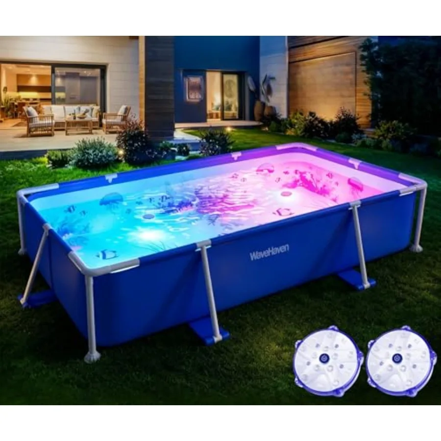 

Above Ground Pool for backyard use, steel frame with blue PVC liner, easy-set assembly, 7ft x 48in x 24in rectangular family po