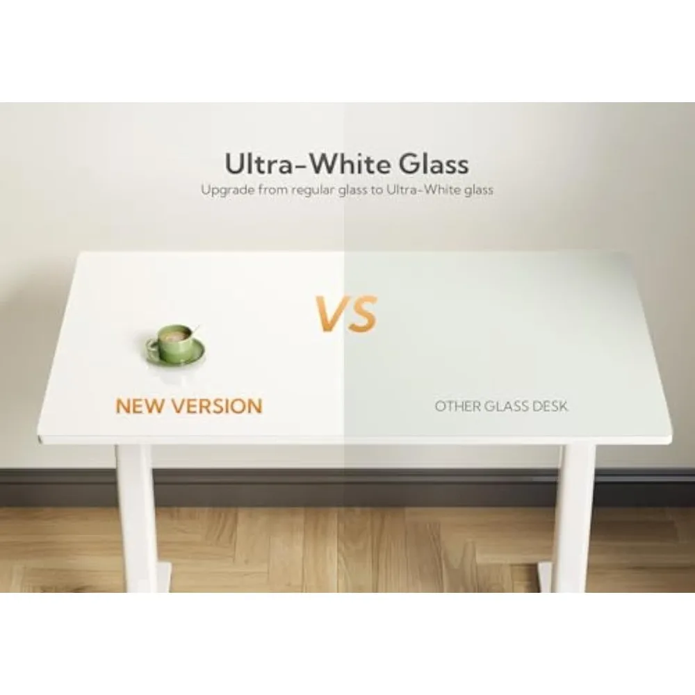 Glass Standing Desk, 48x24 Inch White Standing Desk Adjustable Height Electric Stand Up Quick Install for Computer Desks
