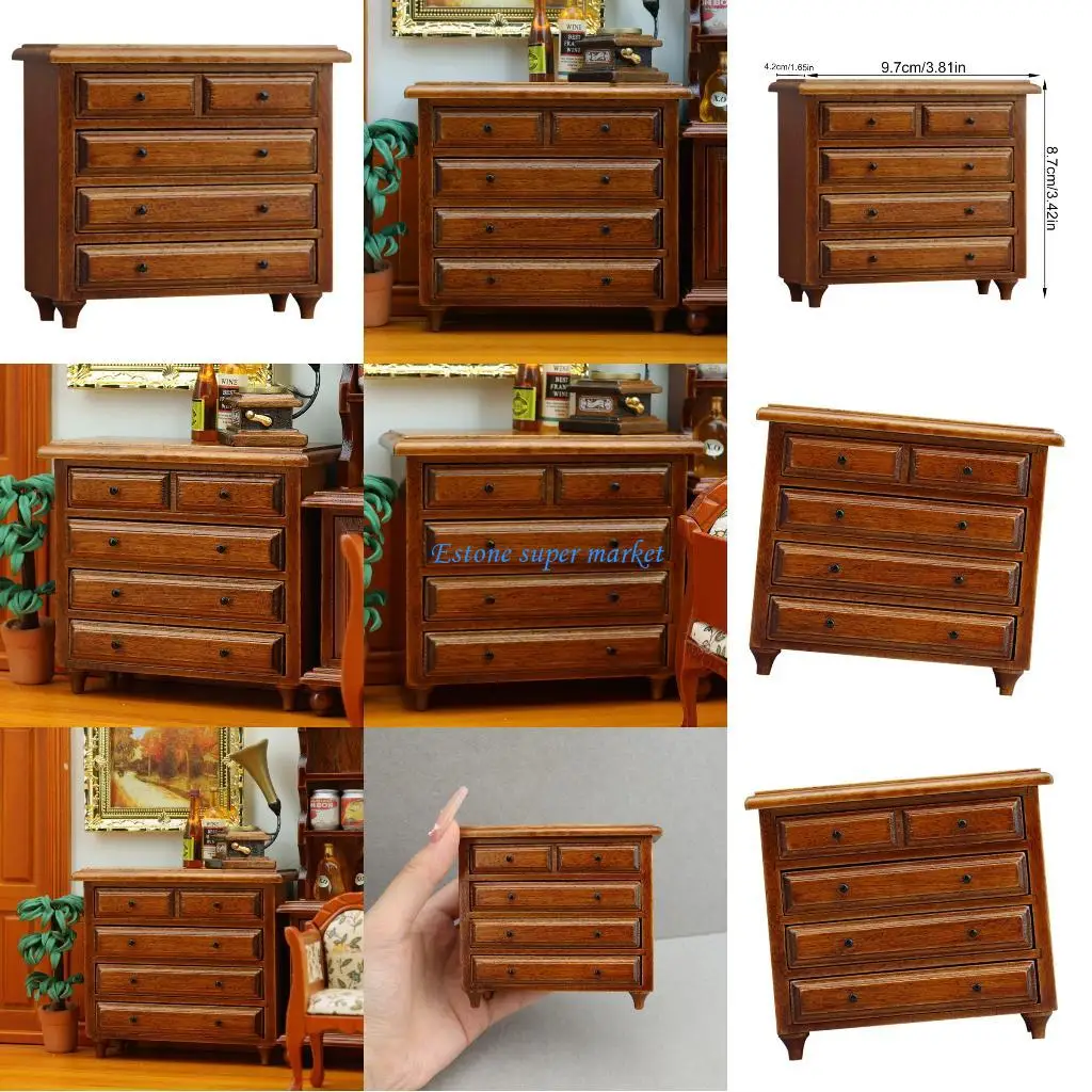 

090b Винтажный антикварный миниатюрный деревянный 5 ящик для ящиков для дисплея кукол 1/12