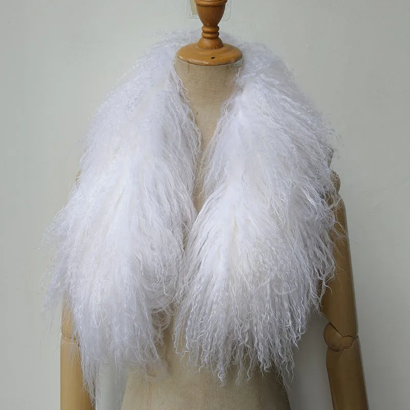 Women Winter Mongolia lamb Fur Scarf Short Luxury Ladies Warm Genuine Tibet Fur Scarves Female Middle Length Real Fur Collar