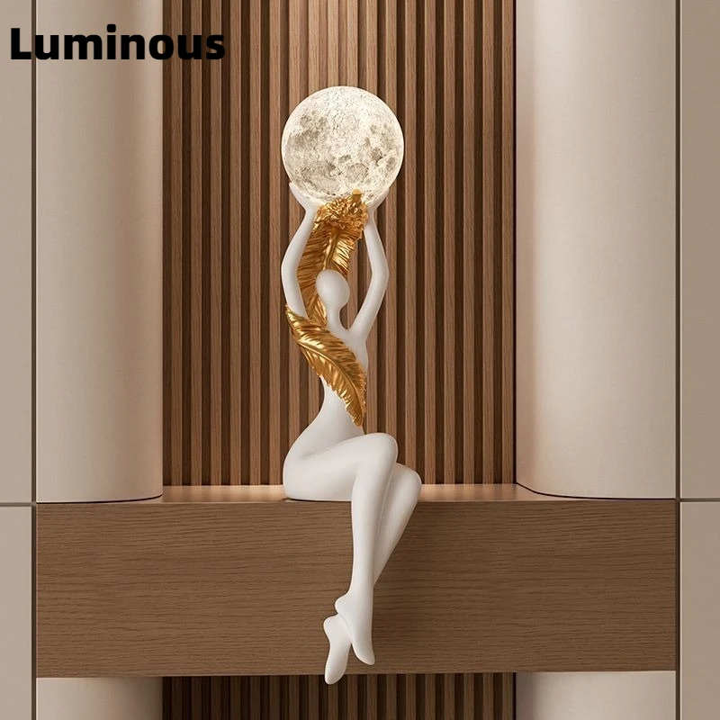 Resin Luxury Solid Color Figurines Luminous Character Wine Cabinet Figurines Semi-handmade Creative Modern Simple Home Decor