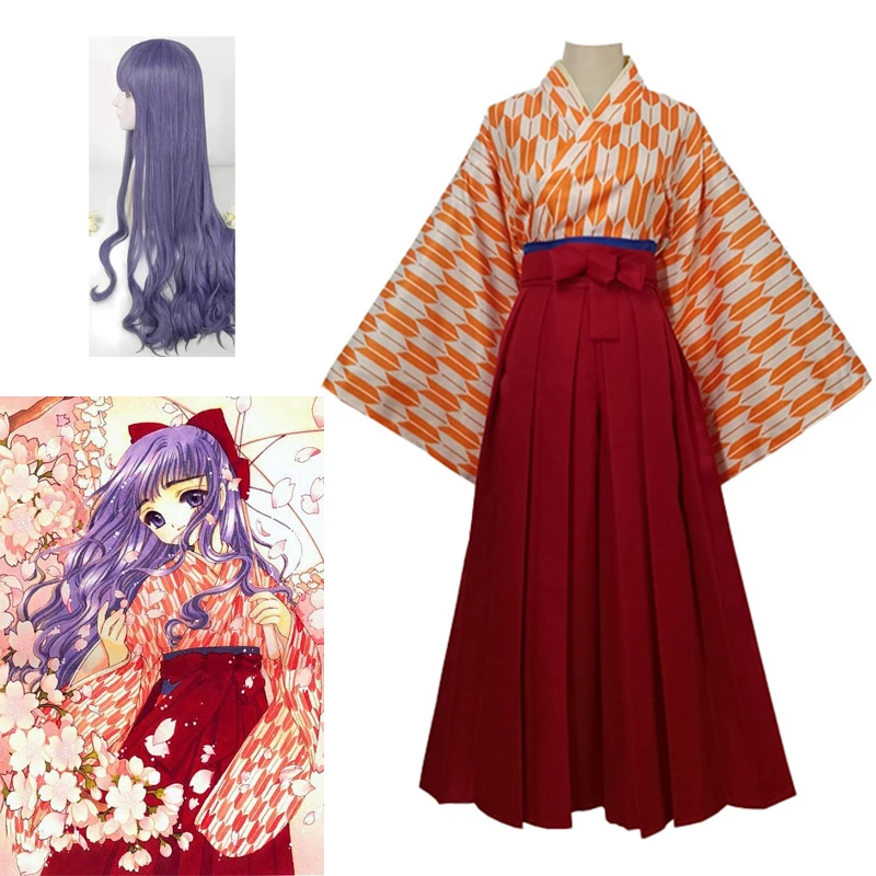 

Daidoji Tomoyo Cosplay Costume Wig Kimono Skirt Top Printed Girl Anime Card Captor Uniform Halloween Christmas Carnival Full