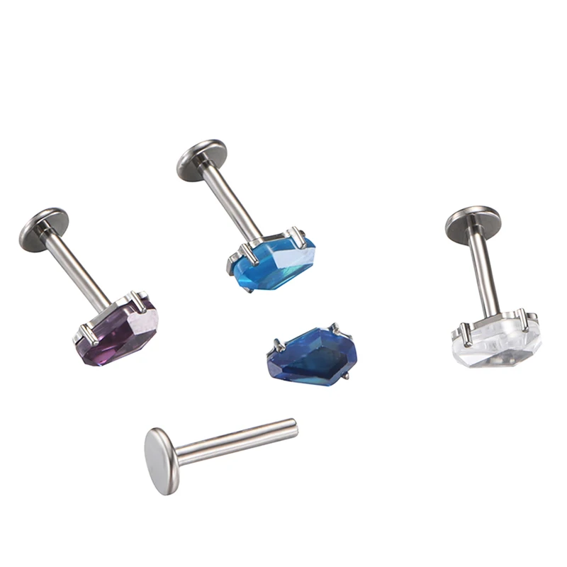 ASTM F136 Titanium Internally Threaded Zircon Labret Lip Tragus Cartilage Helix Earrings Body Piercing Jewelry