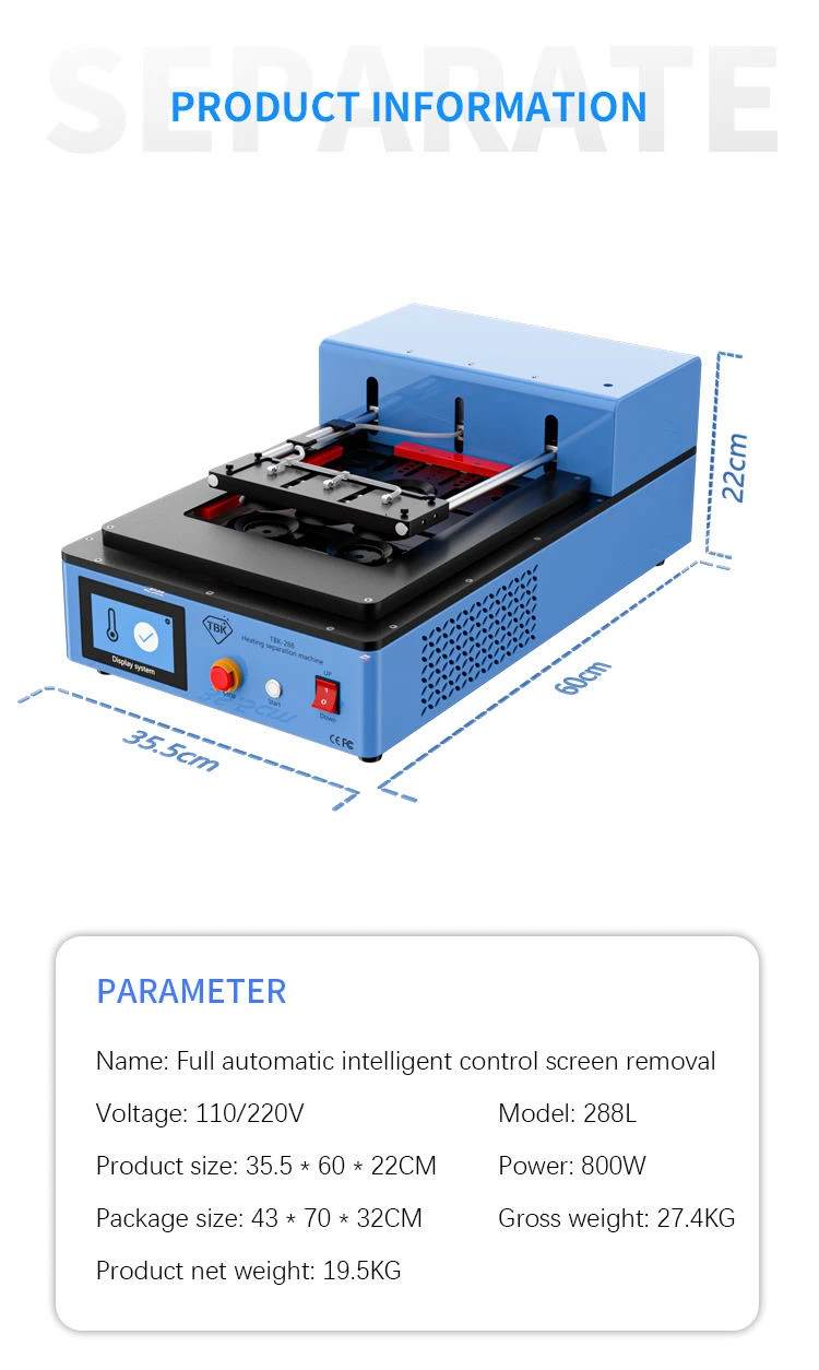 LCD Screen Separator Automatic Heating Phone Screen Removal Machine For Tablet OCA Repairing Tool TBK 288L