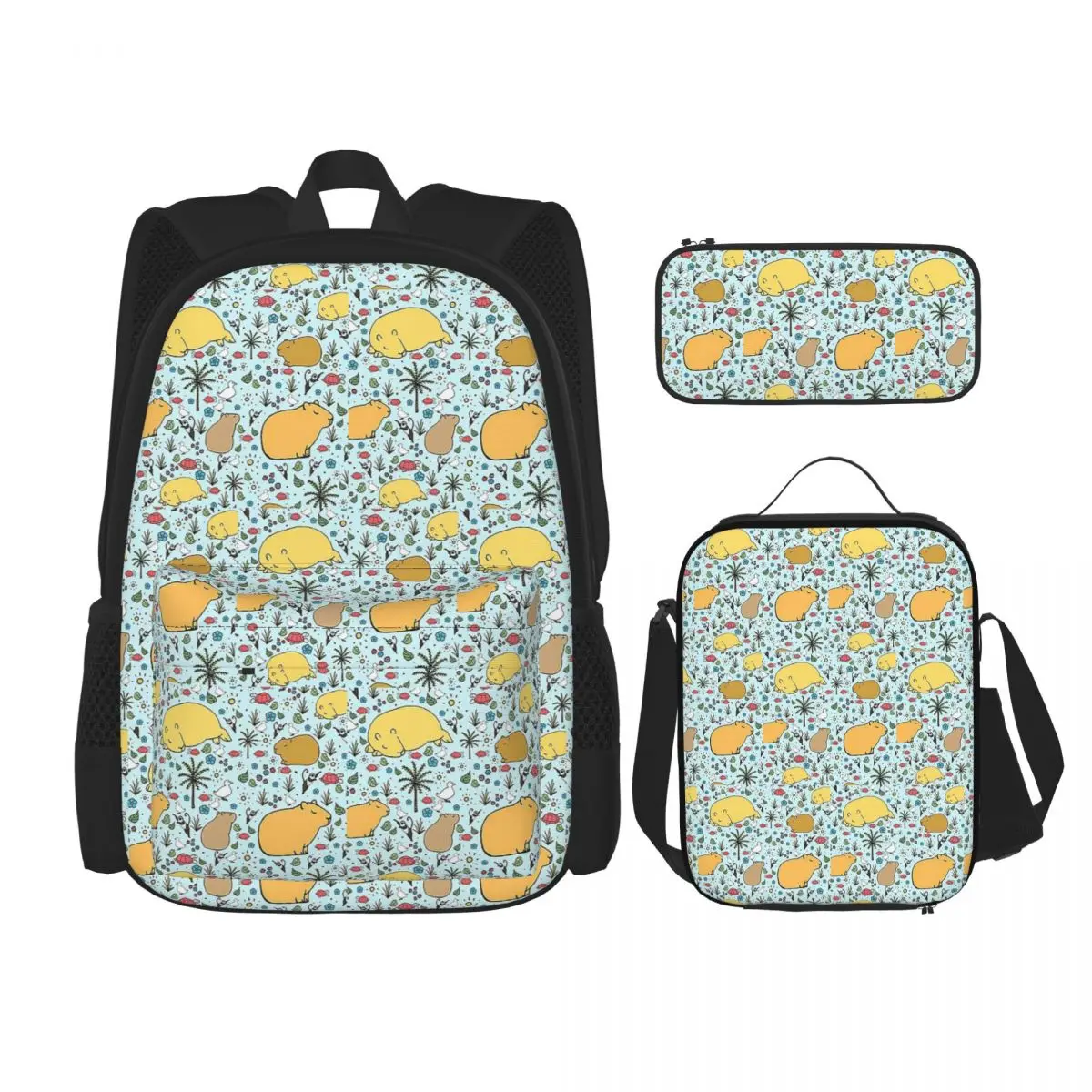 Capybaras In Blue Backpacks Children Bookbag School Bags Rucksack Lunch Bag Pen Bag Three-Piece Set