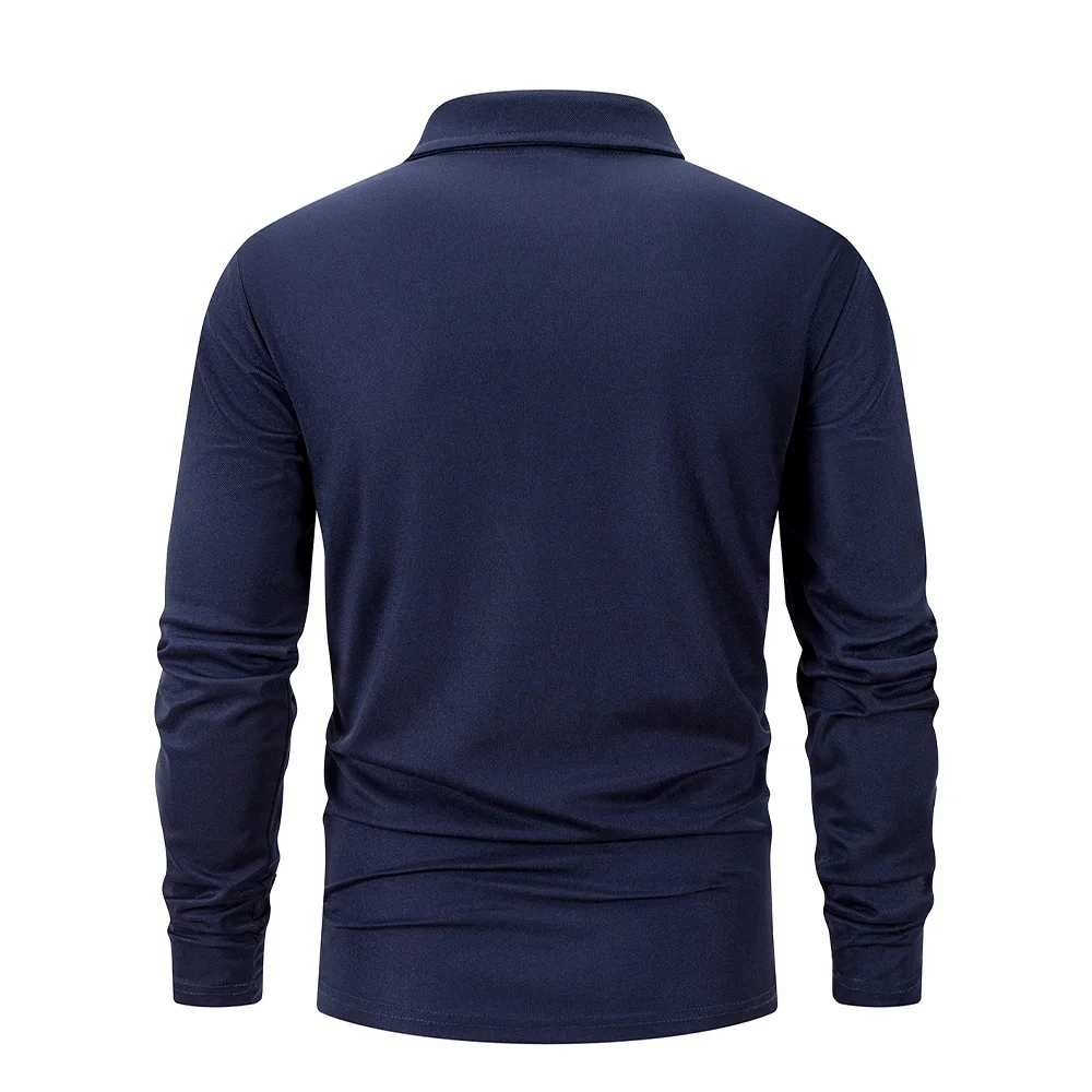 Spring Men's Business Casual Long Sleeved Polo Shirt Solid Color Fashionable Breathable Comfortable Social Business Polos Male image 5