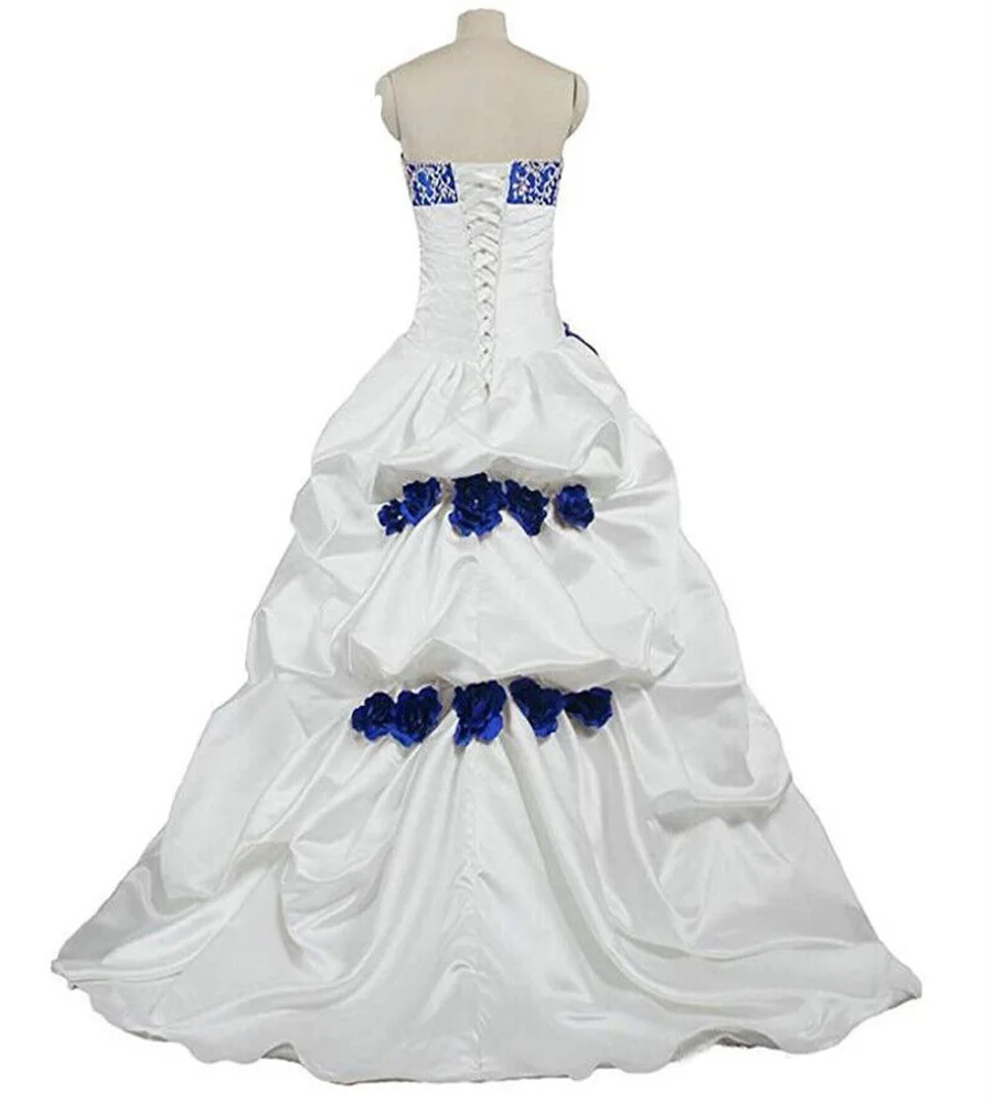 Vestido de casamento gótico bordado fantasia, Vestido de baile querido, Vestido nupcial do país, Espartilho com florais, Laço preto azul vermelho