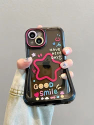 Cartoon Smiling Face Stars Folding Holder Stand Case For iPhone 16 17 Pro Max 15 14 13 12 11 15 Plus Clear TPU Phone Cover