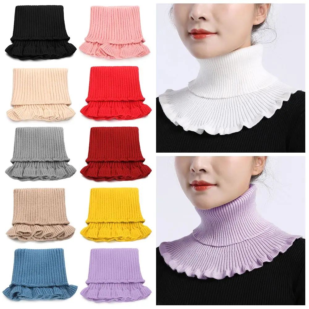 Fashion Knitted Fake Collar Scarf Women Warm Turtleneck Detachable False Collar Winter Windproof Scarf With Wooden Ears Scarf