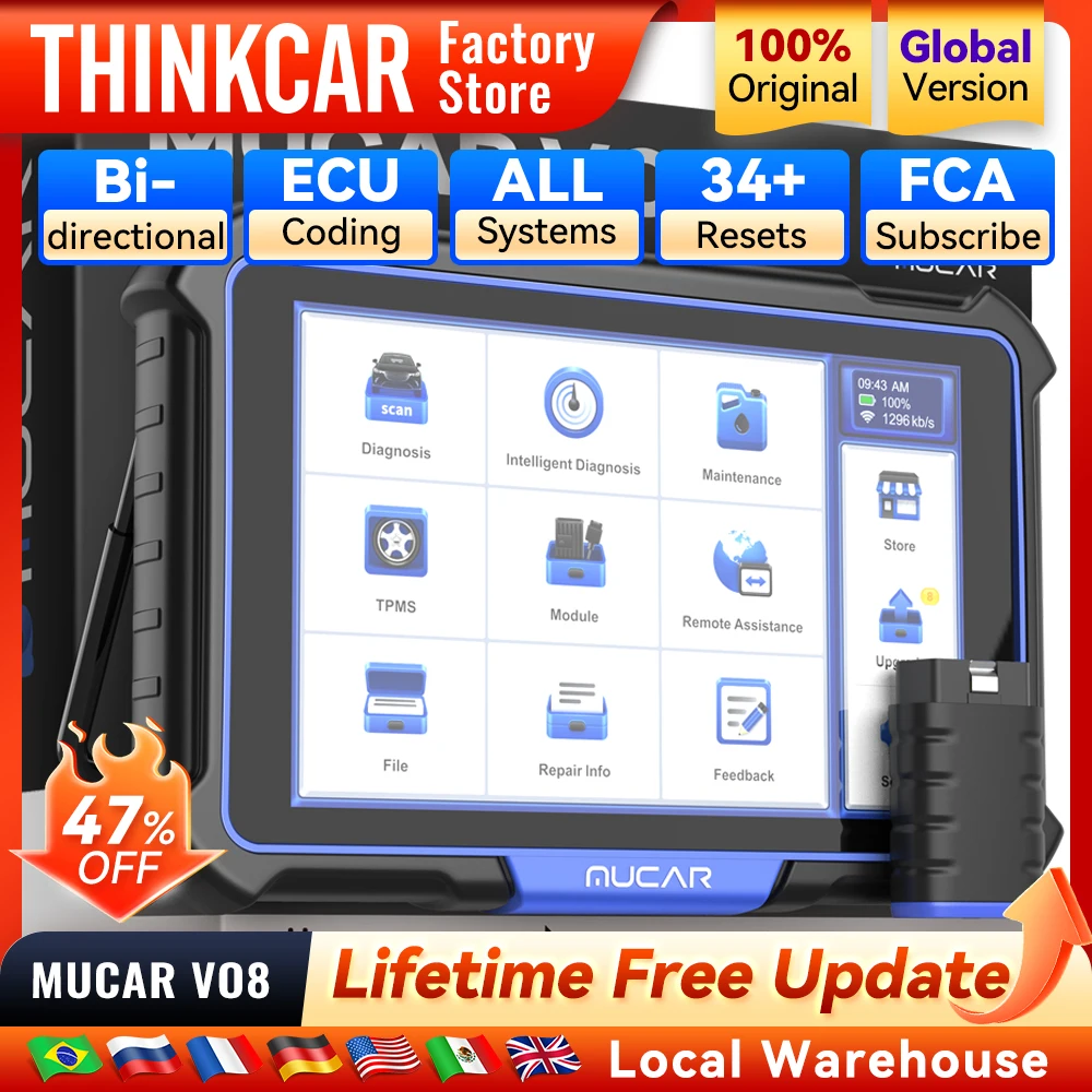 

MUCAR VO8 Professional Car Diagnostic Tool Obd2 Scanner Auto Diagnose ECU Coding Bidirectional 34 Reset All System Free Update
