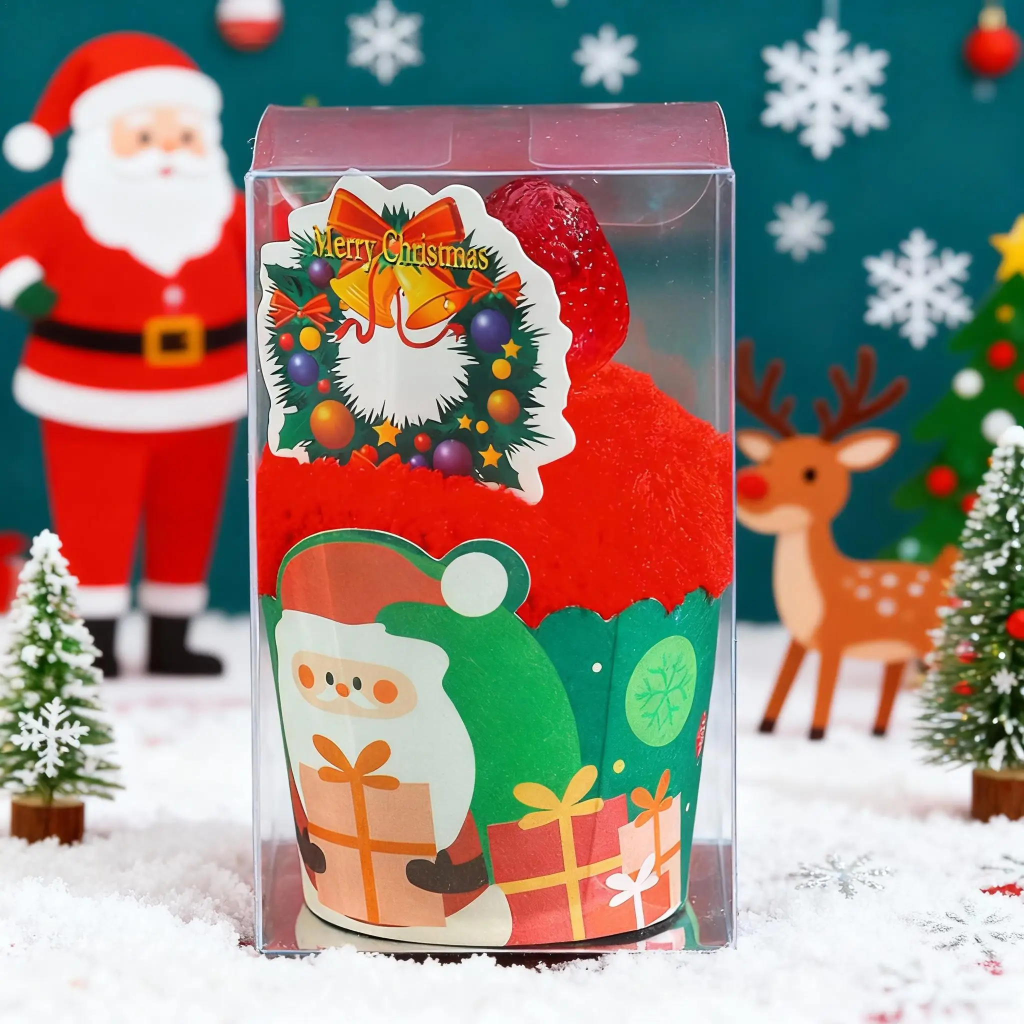 Christmas Cupcake Paper Cups Home Cakes Decoration Party Muffin Cup Cartoon Santas Toppers Bake Cake Snowman Paperboard