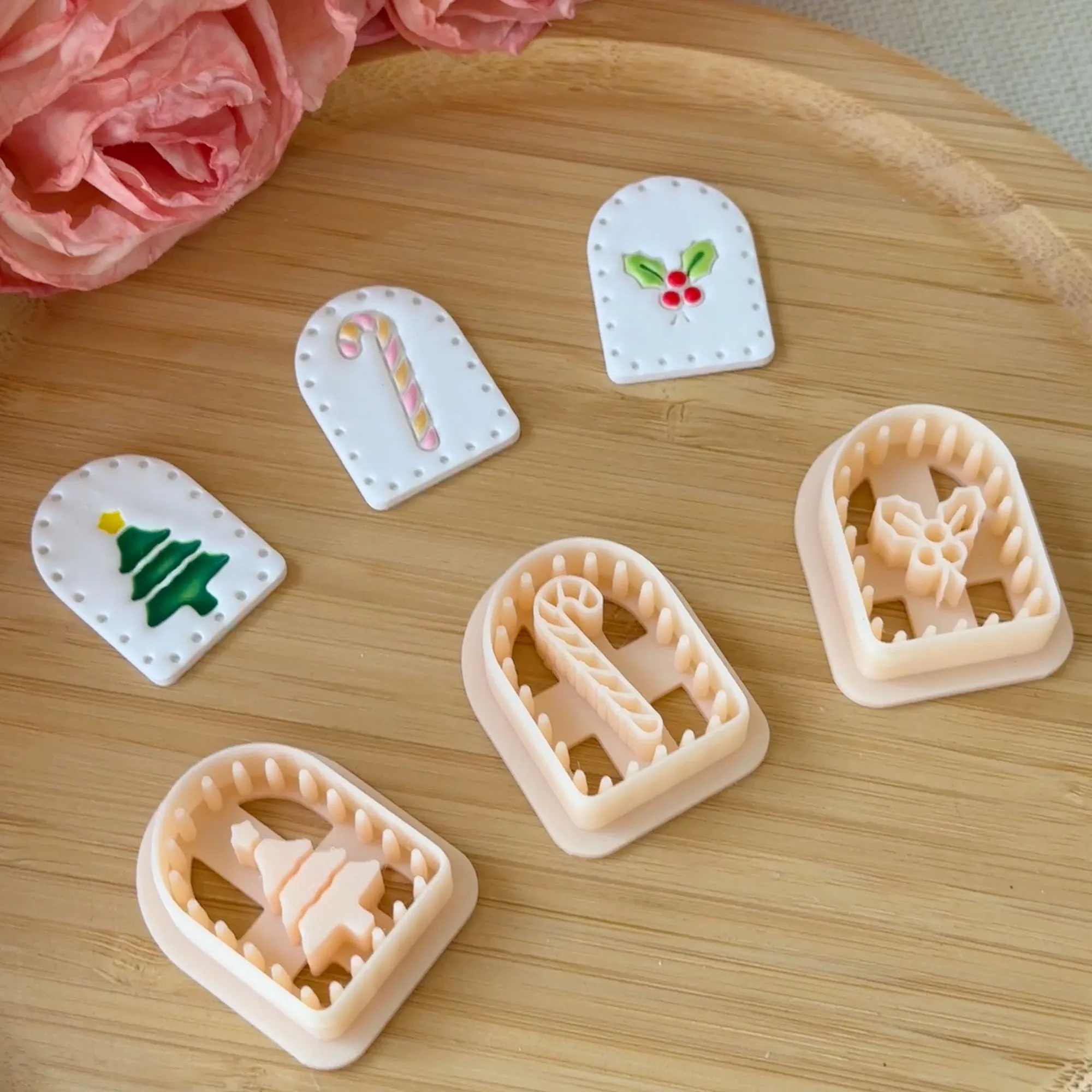 3Pcs/Set Christmas Arch Polymer Clay Cutters Holly Leaf/Christmas Tree/Single Candy Cane Shape Cutters For DIY Earrings Necklace