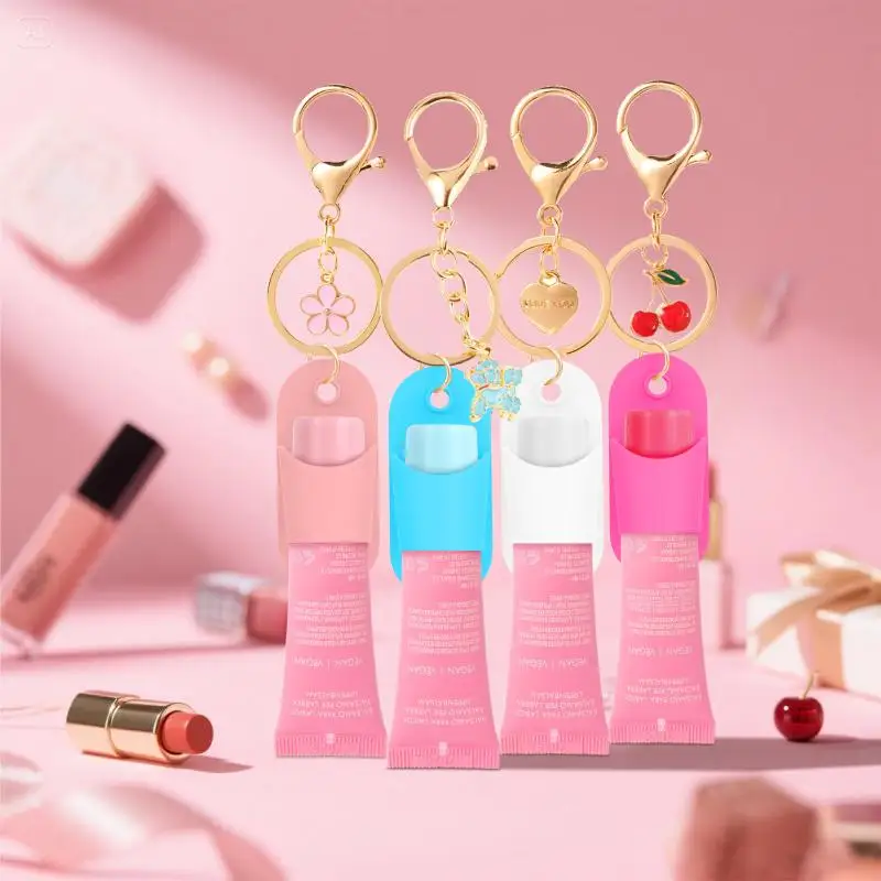 ملحقات غطاء سلسلة مفاتيح من السيليكون على شكل شبشب، سلسلة مفاتيح متينة محمولة متوافقة مع تخزين ملمع الشفاه وغطاء بلسم