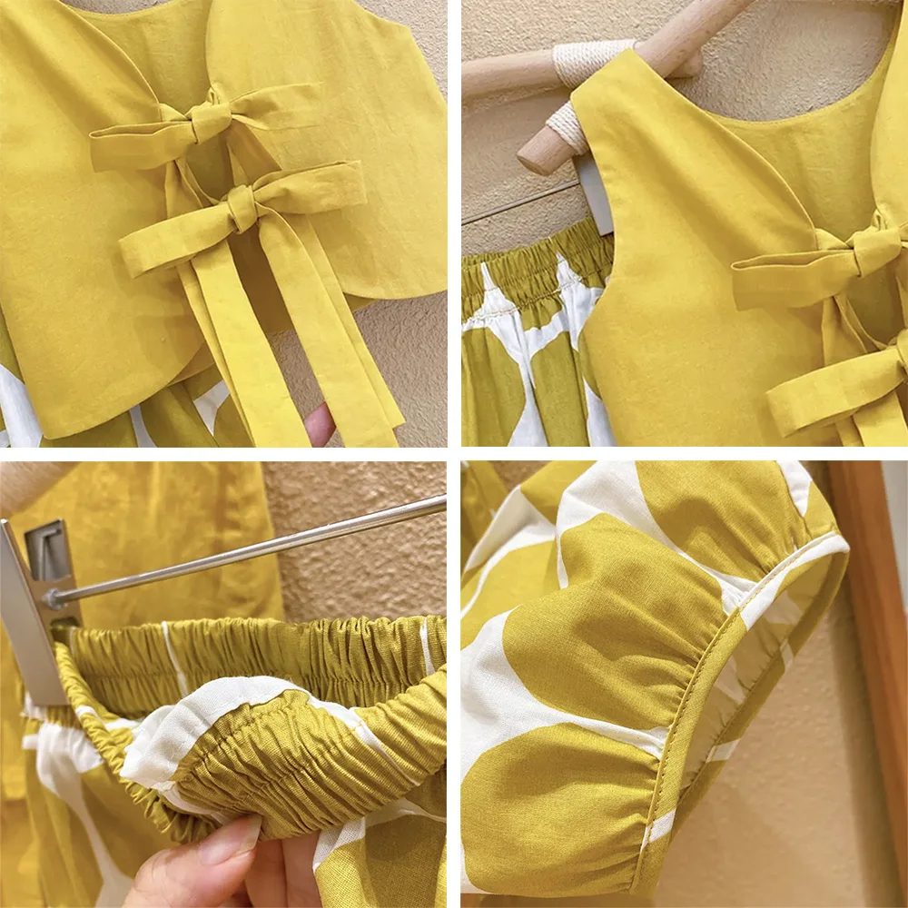 Sweet Summer Girls Clothing Sets Fashion Solid Color Tops + Wide Leg Pants 2Pcs Suits Baby Kids Outfits Suit Children Clothing