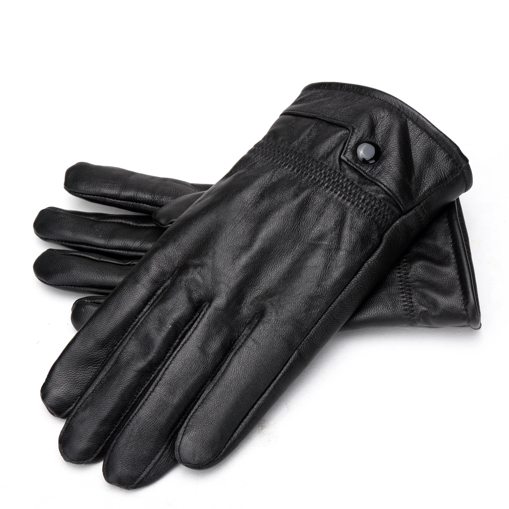 100% Genuine Leather Sheepskin Men's Gloves Winter Warm Cashmere Lined Touch Screen Full Finger Mittens Riding Driving Gloves