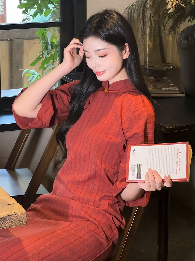 

Красный Традиционный Sle Young Women's Повседневная одежда с низким разрезом Удобное тепло Семь Све Длина Чистый цвет Осень Wi...