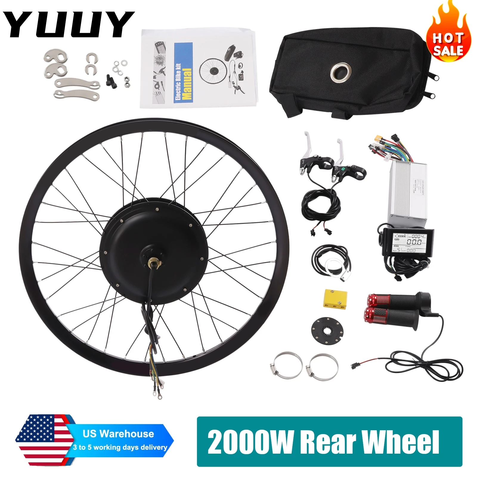 

72V 2000W Electric Bike Conversion Kit 20/26/27.5/29 inch Ebike Rear Bicycle Hub Motor Wheel Conversion Kit with LCD Display