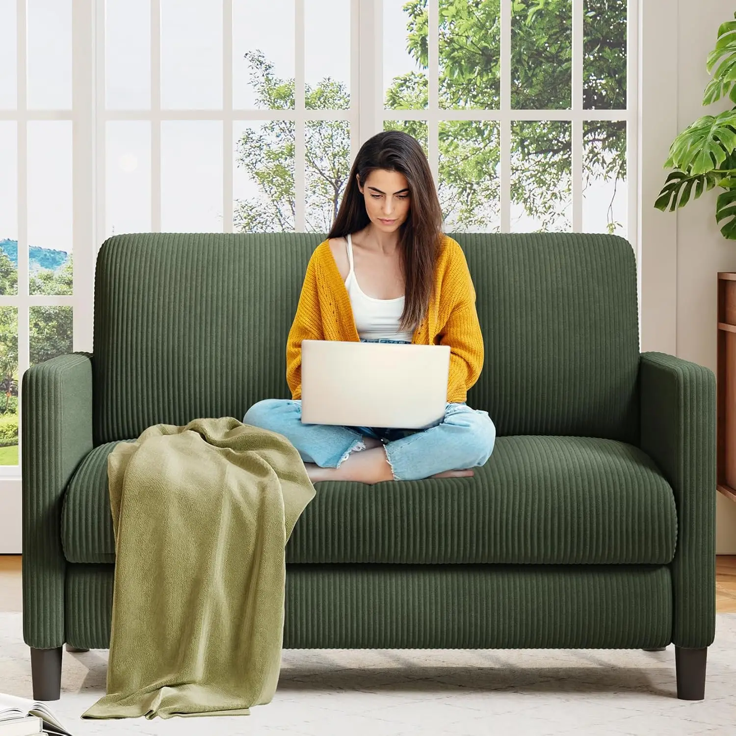 

Loveseat Sofa, 51" Love Seat, Comfy Corduroy Small Loveseat for Small Spaces, Tool-Free Setup Couch for Bedroom,All-Wood Couches