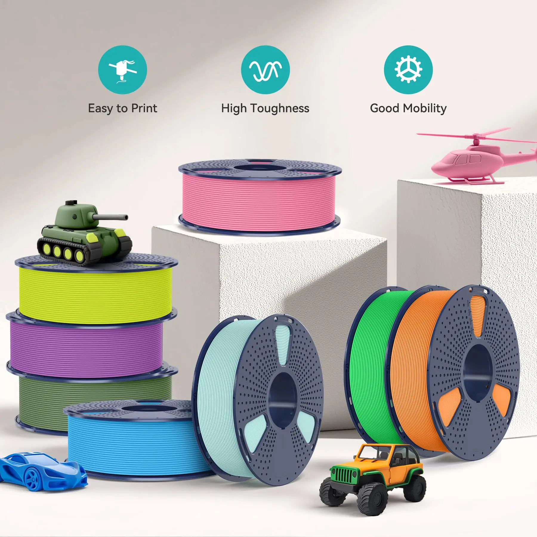 SUNLU 10Roll PLA Matte Filament 1.75mm 1kg Spool (2.2lbs) Smooth Matte Finish Neatly Wound Filament Fit Most FDM Printer