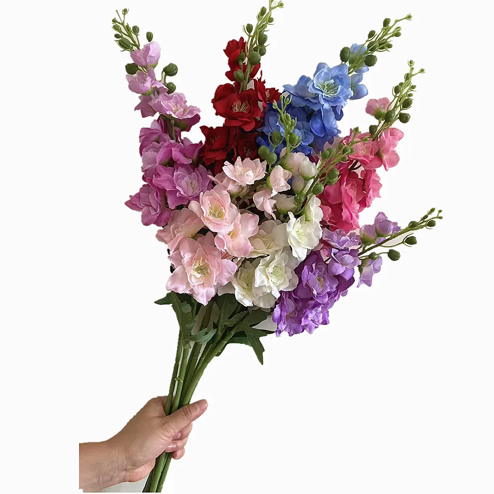 5pcs Artificial Larkspur Flower Branch Silk Hyacinth Blue Purple White Pink Delphinium image 2