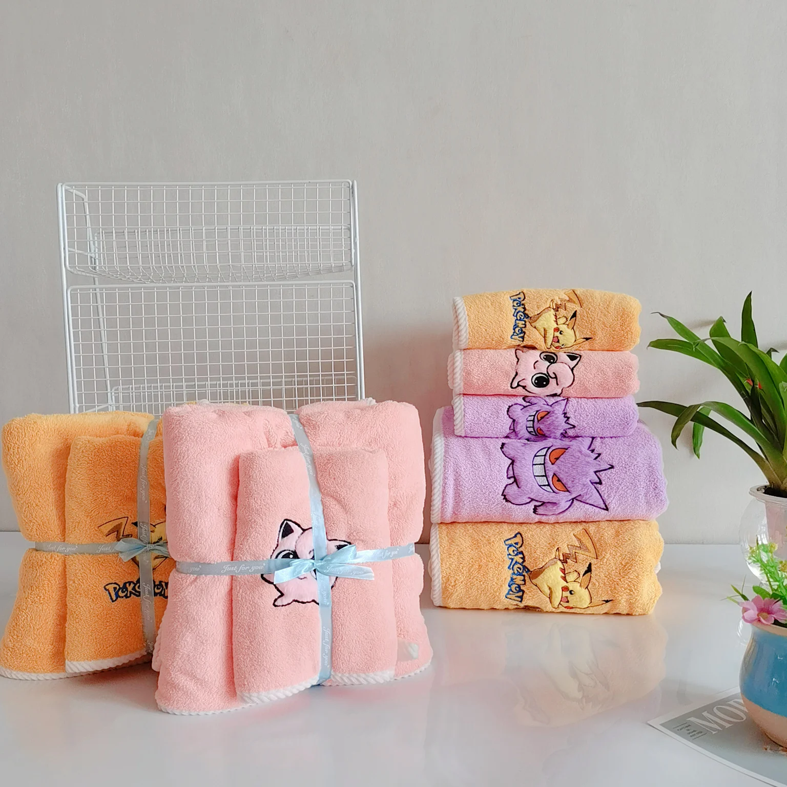gengar-pokemon-bath-towel-set-pikachu-jigglypuff-coral-fleece-face-home-bathroom-towels-super-soft-absorbent-cute-anime-gift