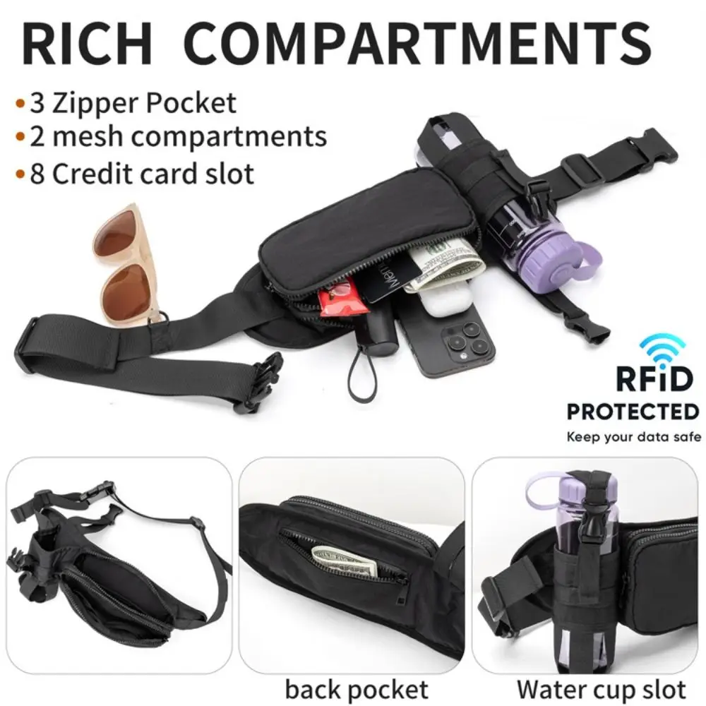 

Practical Elastic Running Belt Adjustable Nylon Waist Bag with Water Bottle Jogging Gym Bags Jogging