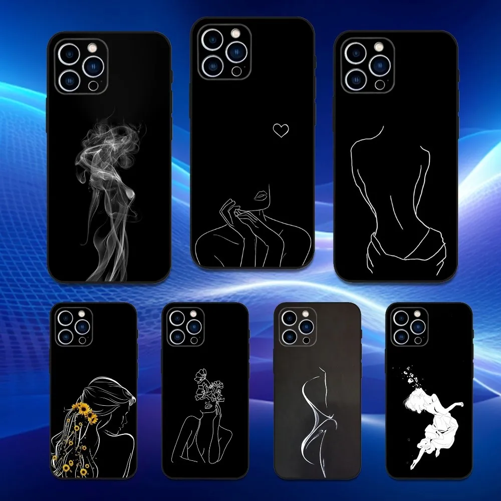 

Sexy Art Body Phone Case For iPhone 16,15,14,13,12,11 Plus,Pro Max,XS,X,XR,SE,Mini,8,7,Soft Silicone Black Cover