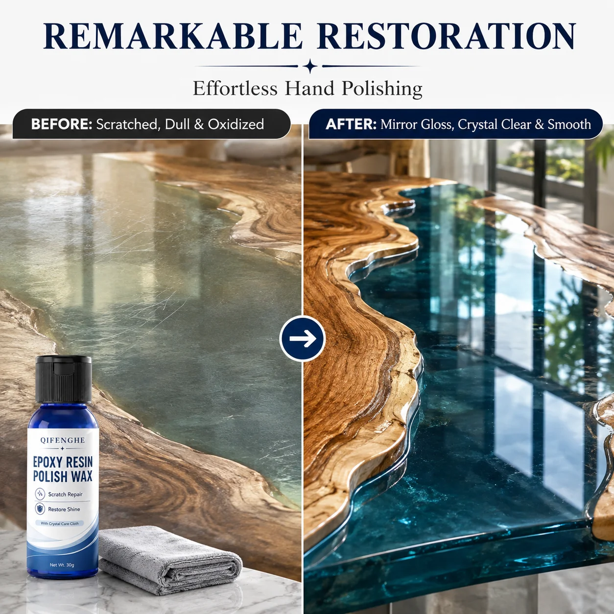 30g Epoxy Resin Polishing Wax Scratch Remover Oxidation Cleaner Surface Restorer High Gloss Shine Polish with Crystal Care Cloth