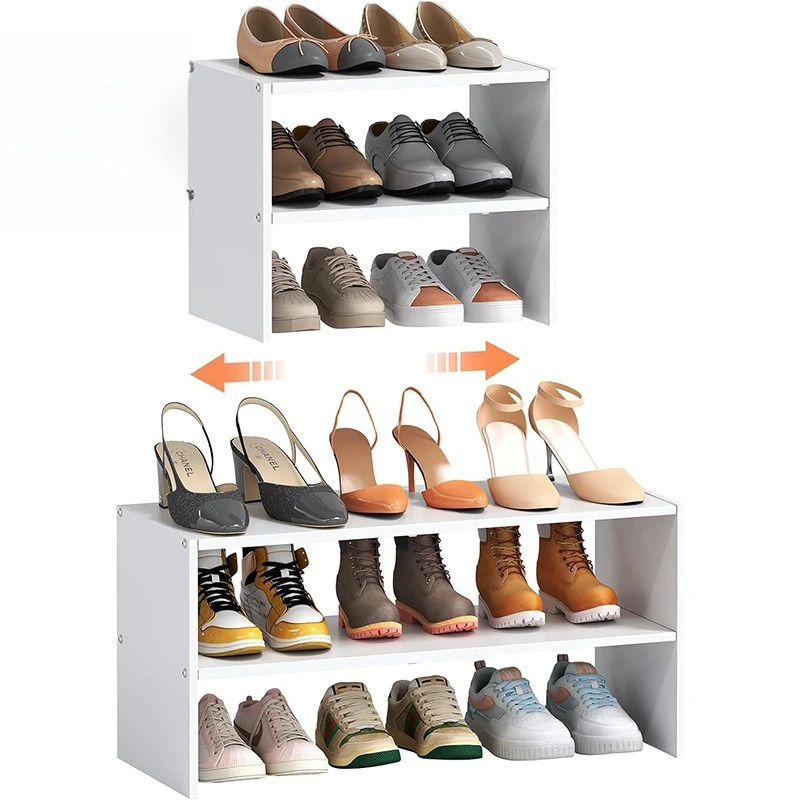 

Retractable shoe rack storage Stackable shoe storage Small iron and wood combination Multifunctional storage rack