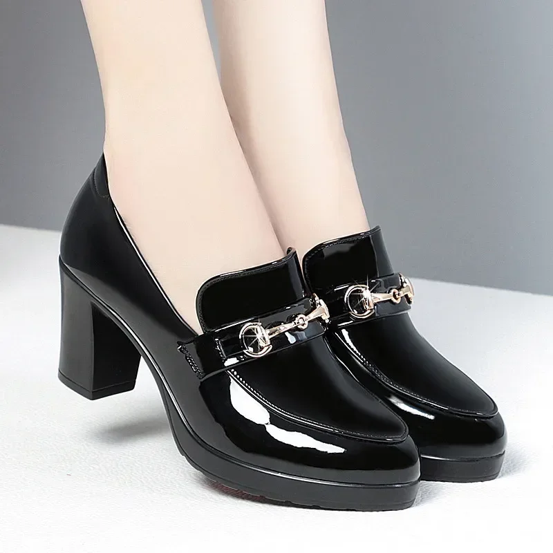 여성 하이힐 신발 패션 지적 특허 가죽 얕은 싱글 신발 Zapatos Para Mujer 숙녀 슬립 사무 작업 신발