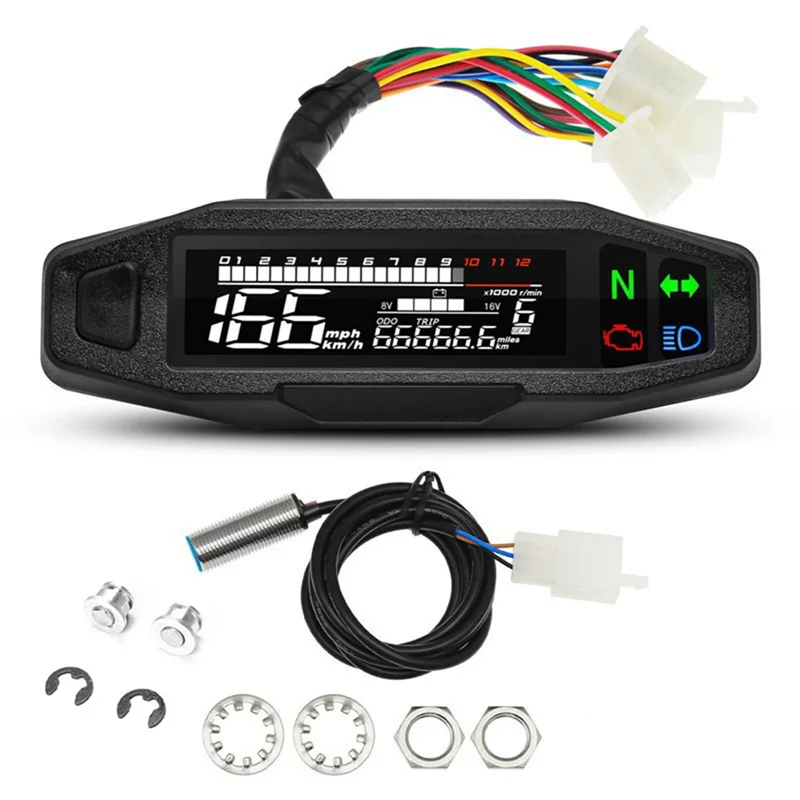 

A11M-Motorcycle Speedometer Oil Gauge Tachometer Universal Digital Meters Instrument Cluster Turn Signal Light Indicator