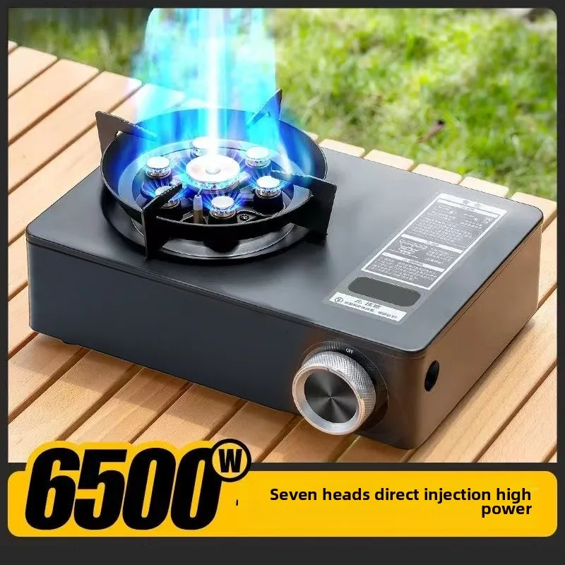 6500W Windproof Camping Stove, 7-Chamber Gas Burner, Copper Alloy, Portable Outdoor Cooking Stove for Hiking Picnic BBQ