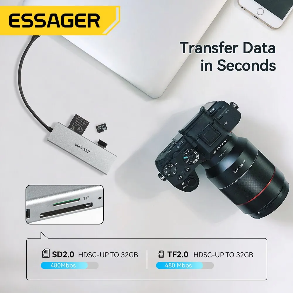 Essager 5 in 1 USB C HUB HDMI-4K Docking Station Splitter For Macbook Adapter For Laptops USB 3.0 Type C