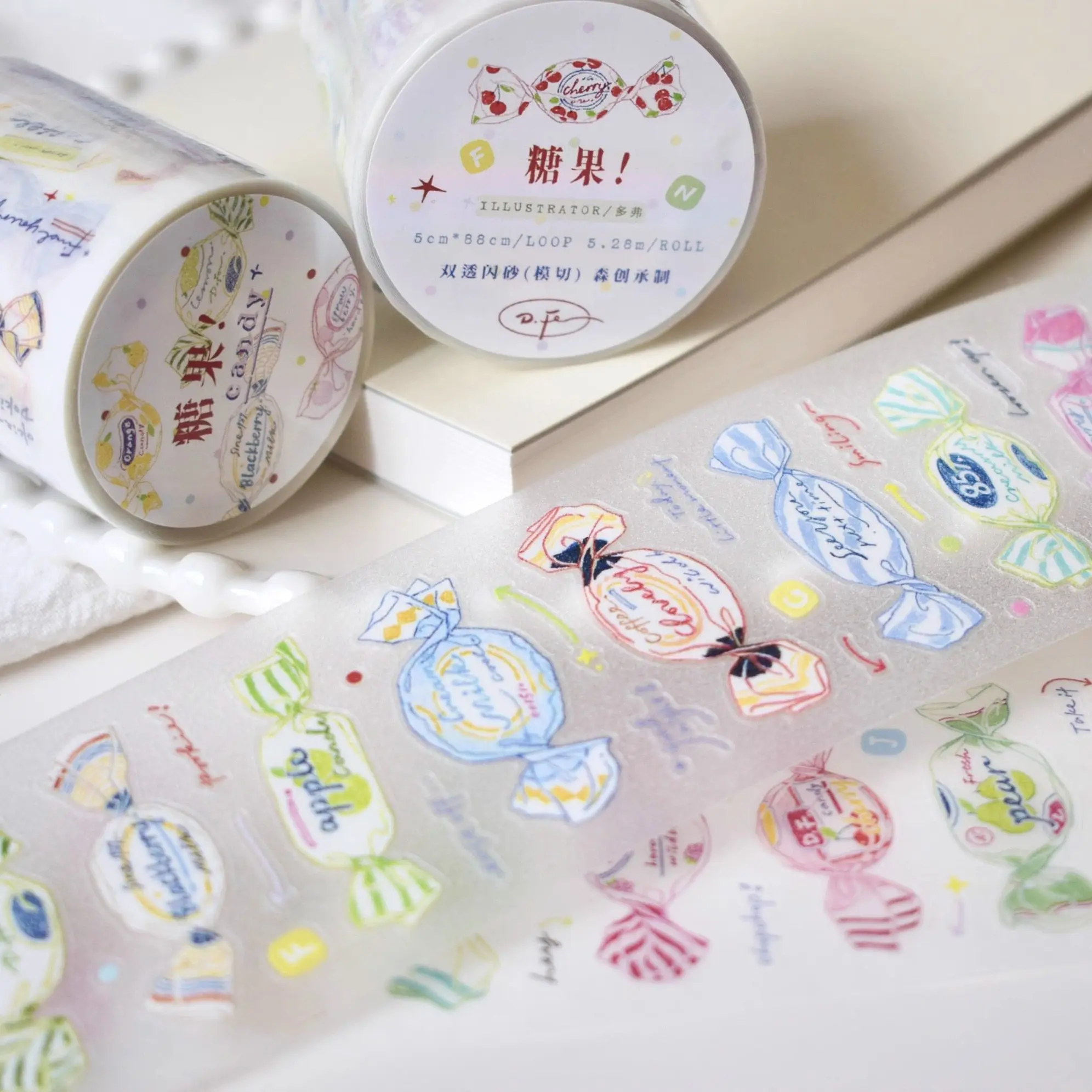 Dover | Salt Cute Candy Washi/synthetic Paper/flash Sand/pet Die Sticker Roll