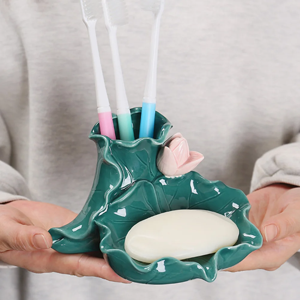 

Compact Ceramic Bathroom Toothbrush Holder Soap Tray Draining Soap Dish Storage Organizer Dish Holder Ceramic Vanity Tray